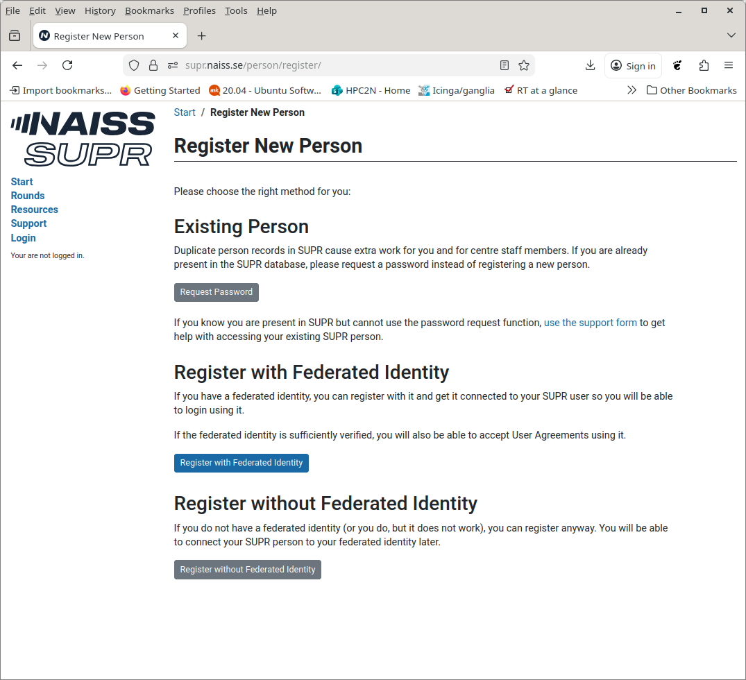 Register New Person in SUPR
